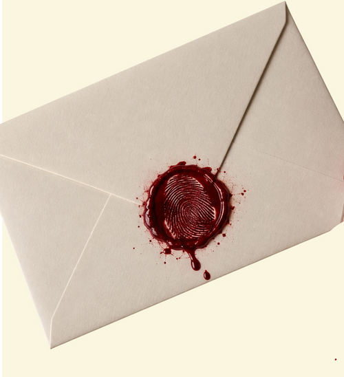 Envelop met gezegelde bloed vingerafdruk