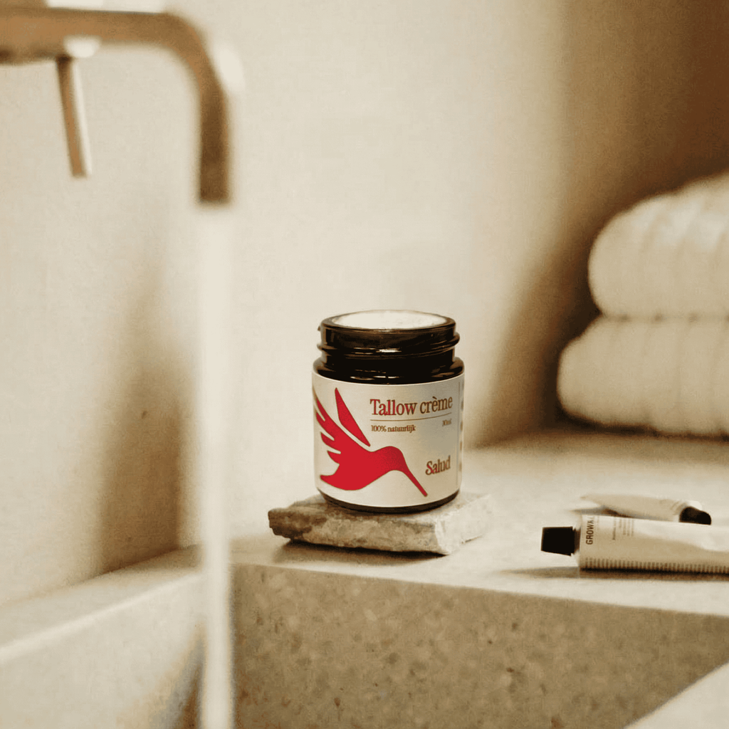 Salud Tallow Crème in badkamer – handgemaakte gezichtscrème op basis van grasgevoerde tallow